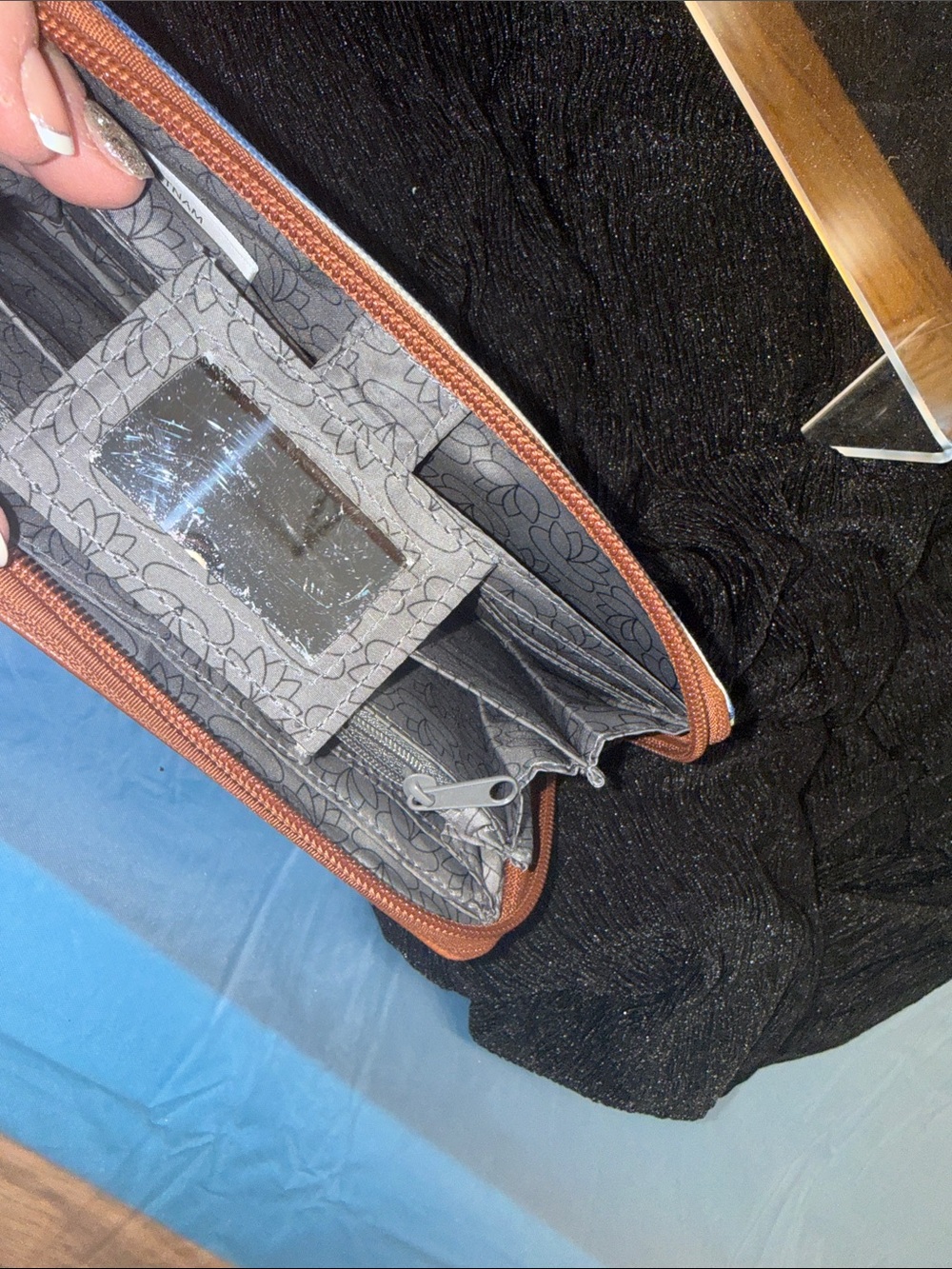 Lily Bloom Brown and Blue Striped Zip Wallet - Picture 5 of 5